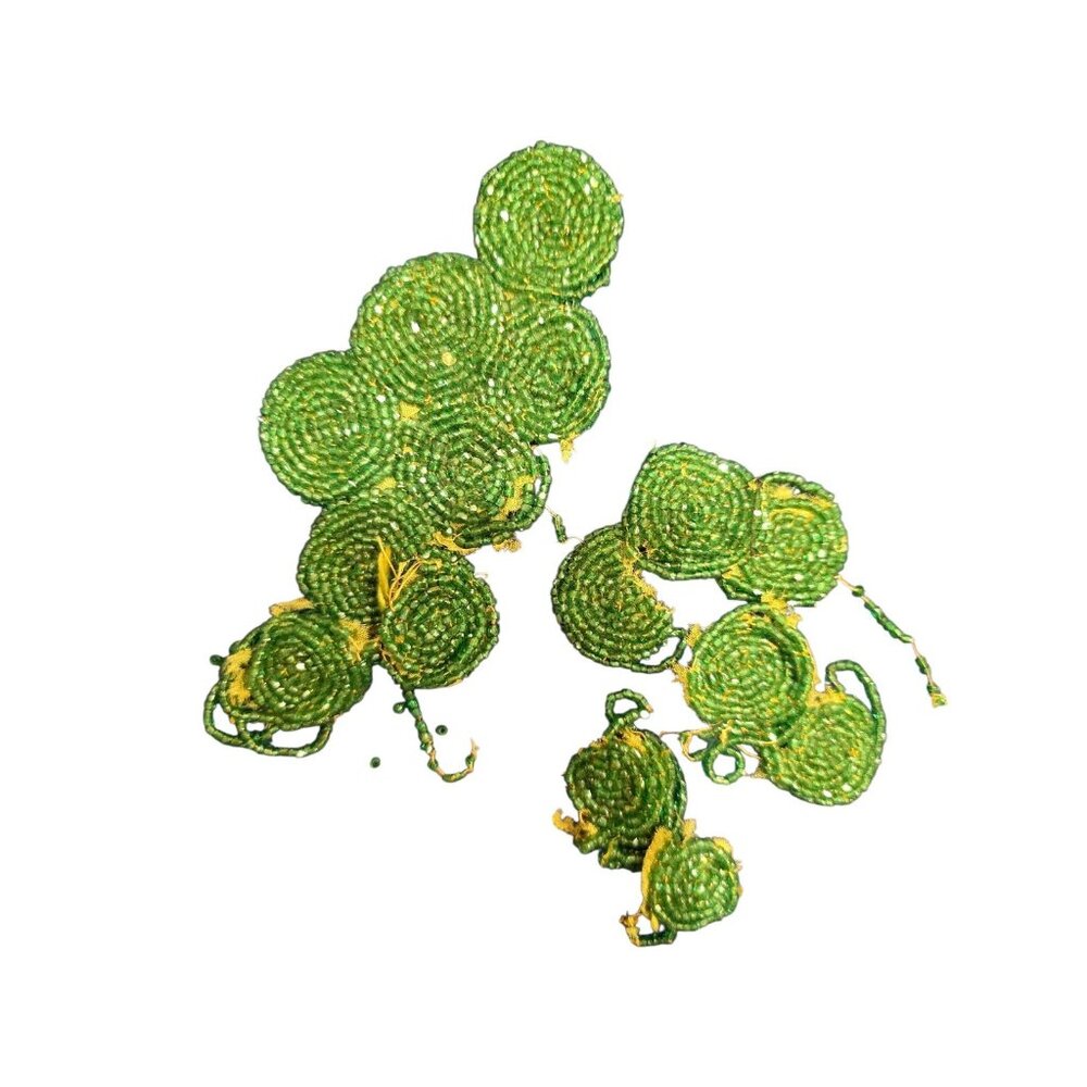 Antique Seed Beaded Backed On Fabric Ornaments (A8845)